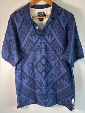 Vintage Chaps Ralph Lauren Men’s Polo Shirt Sz M Aztec Blue Print Geometric EUC